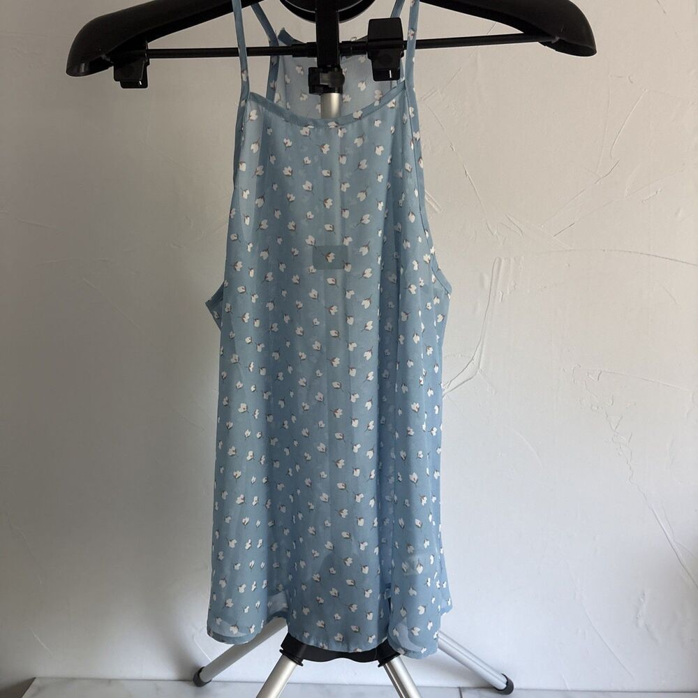 Sugar Rain Blue Floral High Neck Halter Tank Top Size S Sleeveless